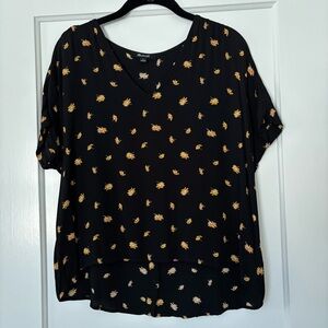 Madewell Black Blouse with Yellow Floral Pattern
